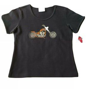Simply Hot Inc. Women's Size Large Beaded Bling Motorcycle Tee Shirt USA Made